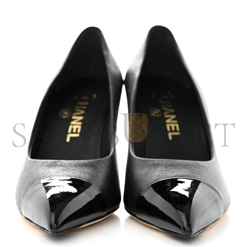 Ch**el goatskin patent calfskin cap toe cc pearl pumps